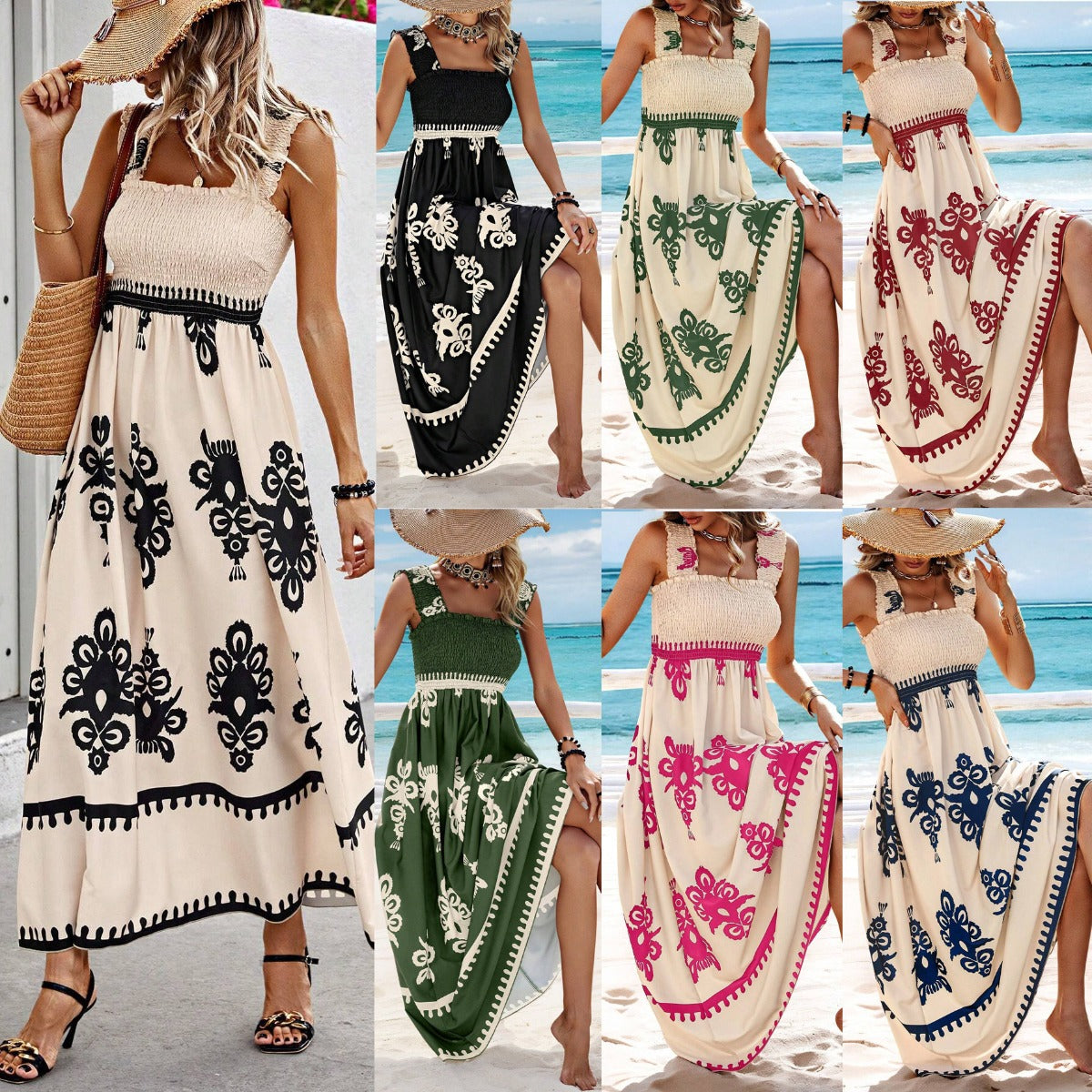 R&B | Bedrucktes Brustwickelkleid im Urlaubsstil