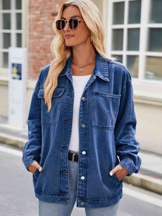 R&B | Knopf-Down Denimjacke mit Taschen