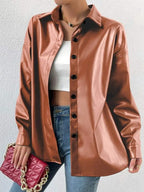 R&B | Vintage Leder Bomberjacke mit Reverskragen und Knopfverschluss