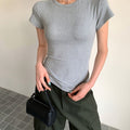Damen Kurzarm Rundhals T-Shirt Slim Fit Grau