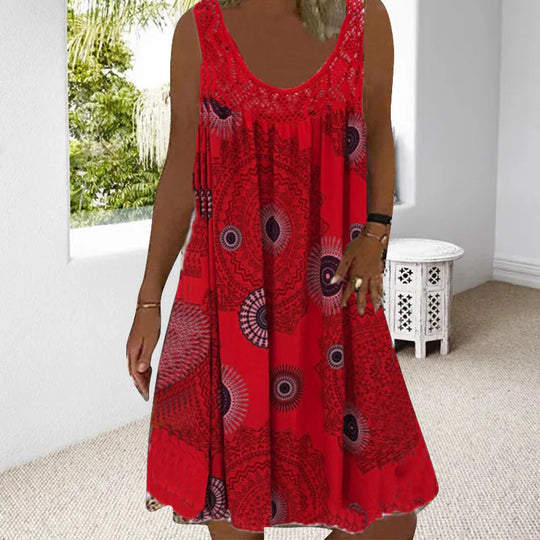 R&B | Ärmelloses Kleid mit Lebendigem Boho-Print