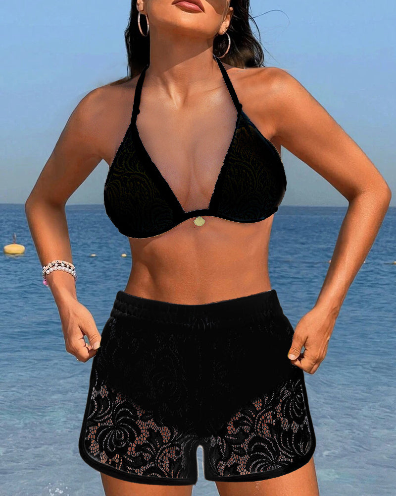 R&B | Weißer Bikini mit Spitzen-Shorts