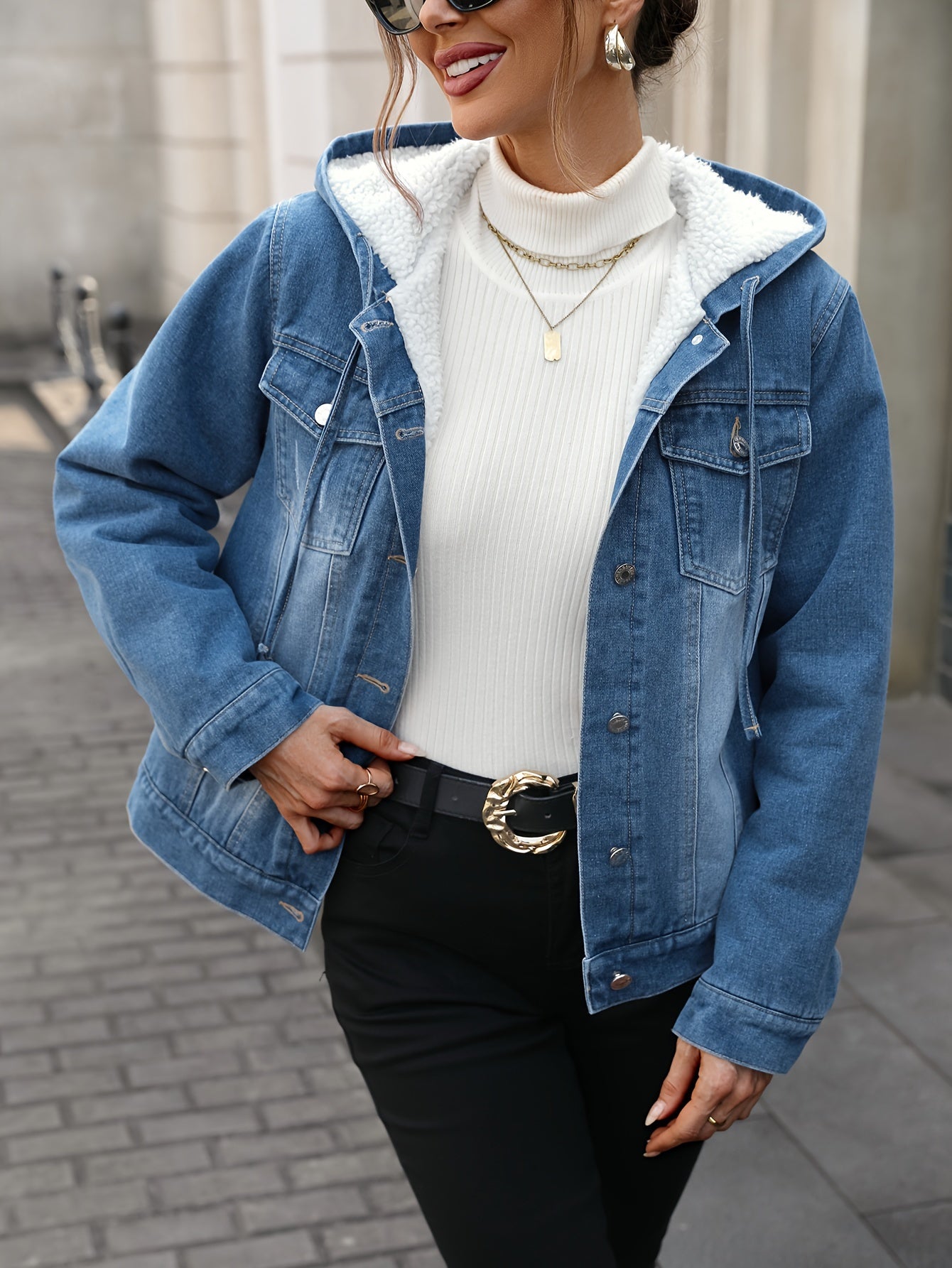 R&B | Denimjacke mit Sherpa-futter und Kapuze Baumwolle/polyester Warm und Modern