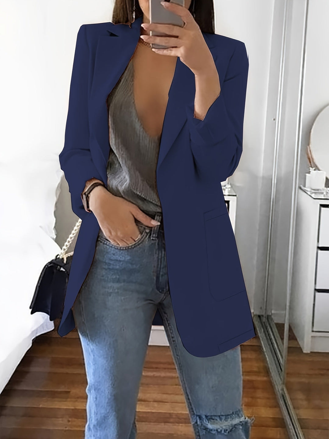 R&B | Eleganter Business-Einfarbiger Lange Blazer mit Reversideal für alle Jahreszeiten