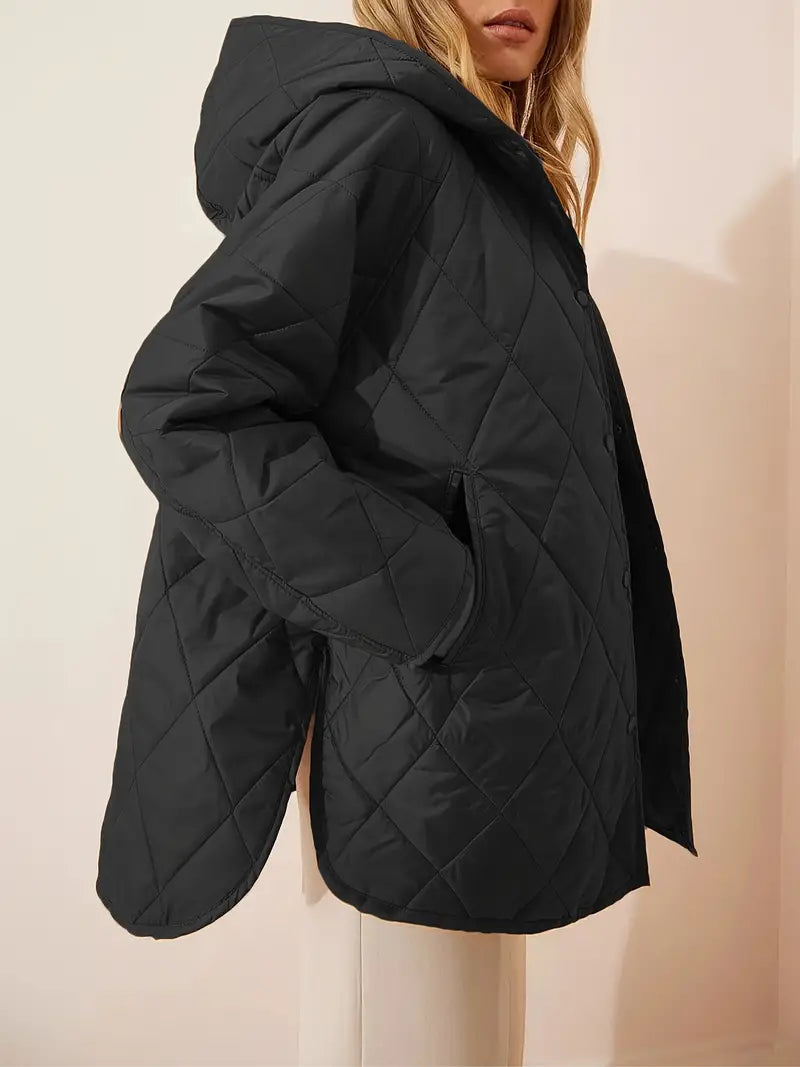 R&B | Puffer schwarze und beige Winterjacke für Damen - warm und oversized