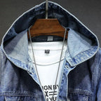R&B | Langärmelig Kapuze Denim Jacke mit Schaltflächen