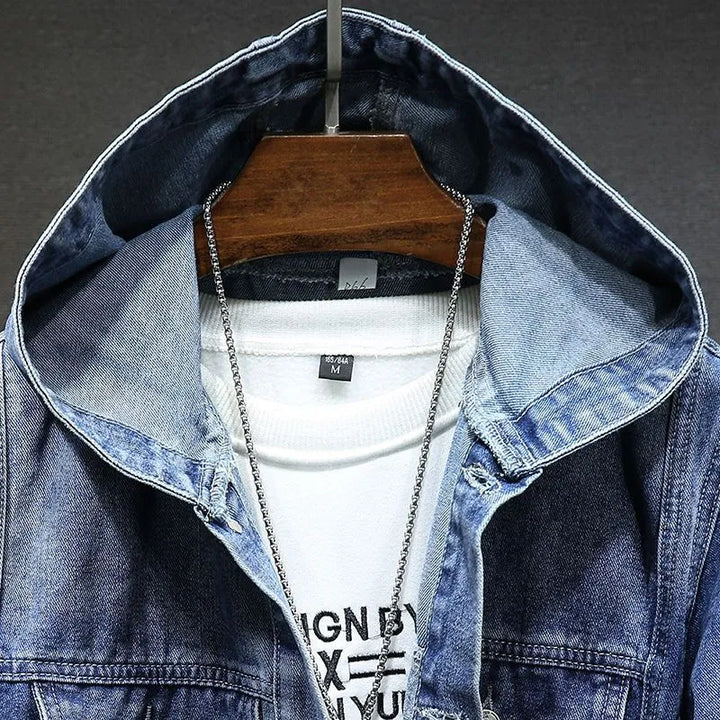 R&B | Langärmelig Kapuze Denim Jacke mit Schaltflächen