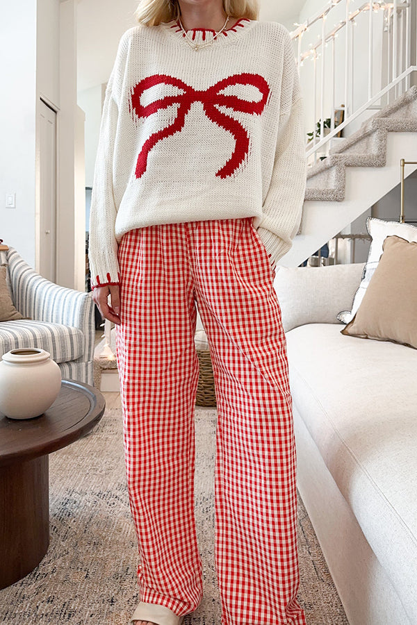 R&B | Weihnachtsbogen Kontrastfarbe Eingeschlossen Kante Langarm Gestrickter Pullover