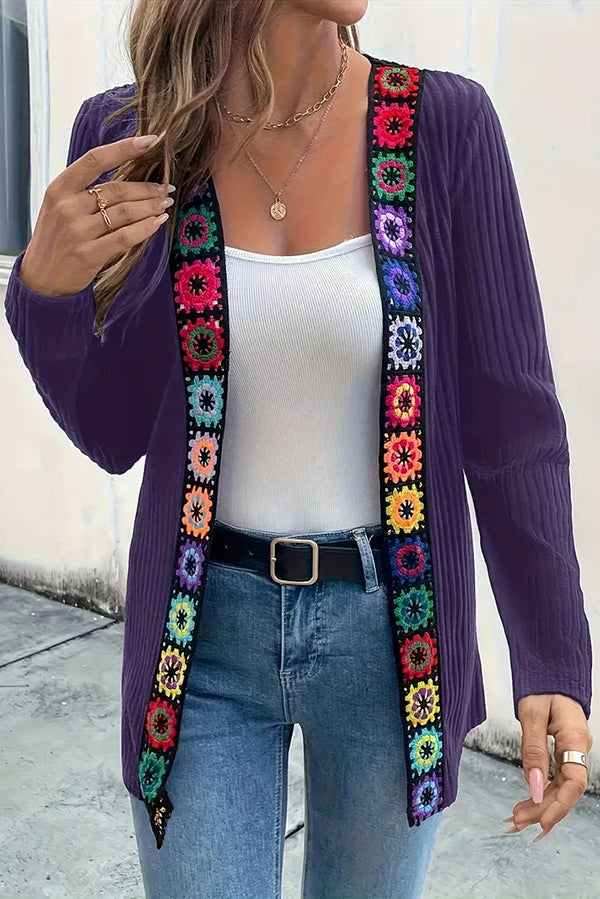 R&B | Strickjacke mit Blumenrand und langen Ärmeln