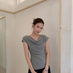 Damen Kurzarm T-Shirt mit Raffungen Slim Fit