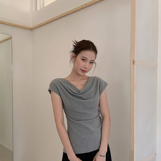 Damen Kurzarm T-Shirt mit Raffungen Slim Fit