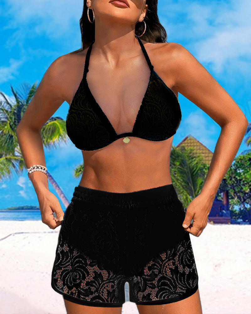 R&B | Weißer Bikini mit Spitzen-Shorts