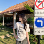 Damen Kurzarm T-Shirt mit Buchstaben Print Slim Fit Weiß