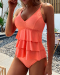 R&B | Tankini mit Gespaltenem Stil und Rüschen in Einfarbiger Farbe
