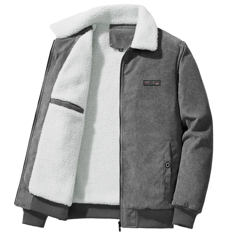 R&B | Herren fleecegefütterte gerippte Winterjacke mit hohem Kragen
