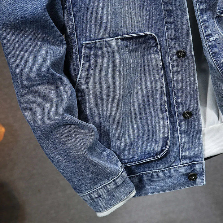 R&B | Langärmelig Kapuze Denim Jacke mit Schaltflächen