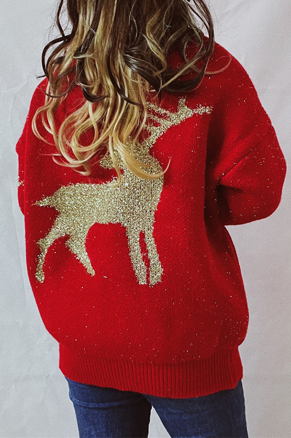 R&B | Weihnachtsmuster Gestrickter Rundhalsausschnitt Langarmpullover