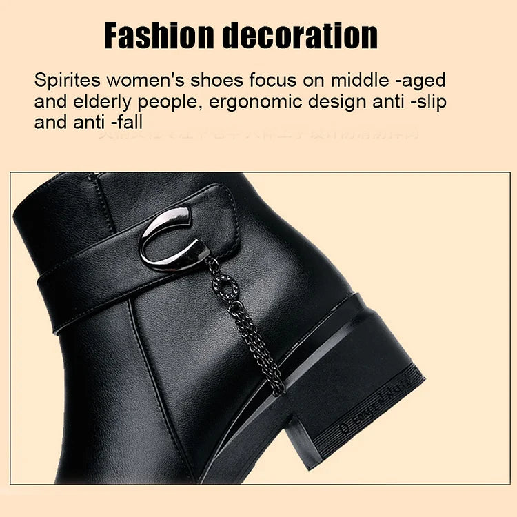 R&B | Damen Echtes Leder Metall Schnalle Samt Stiefel