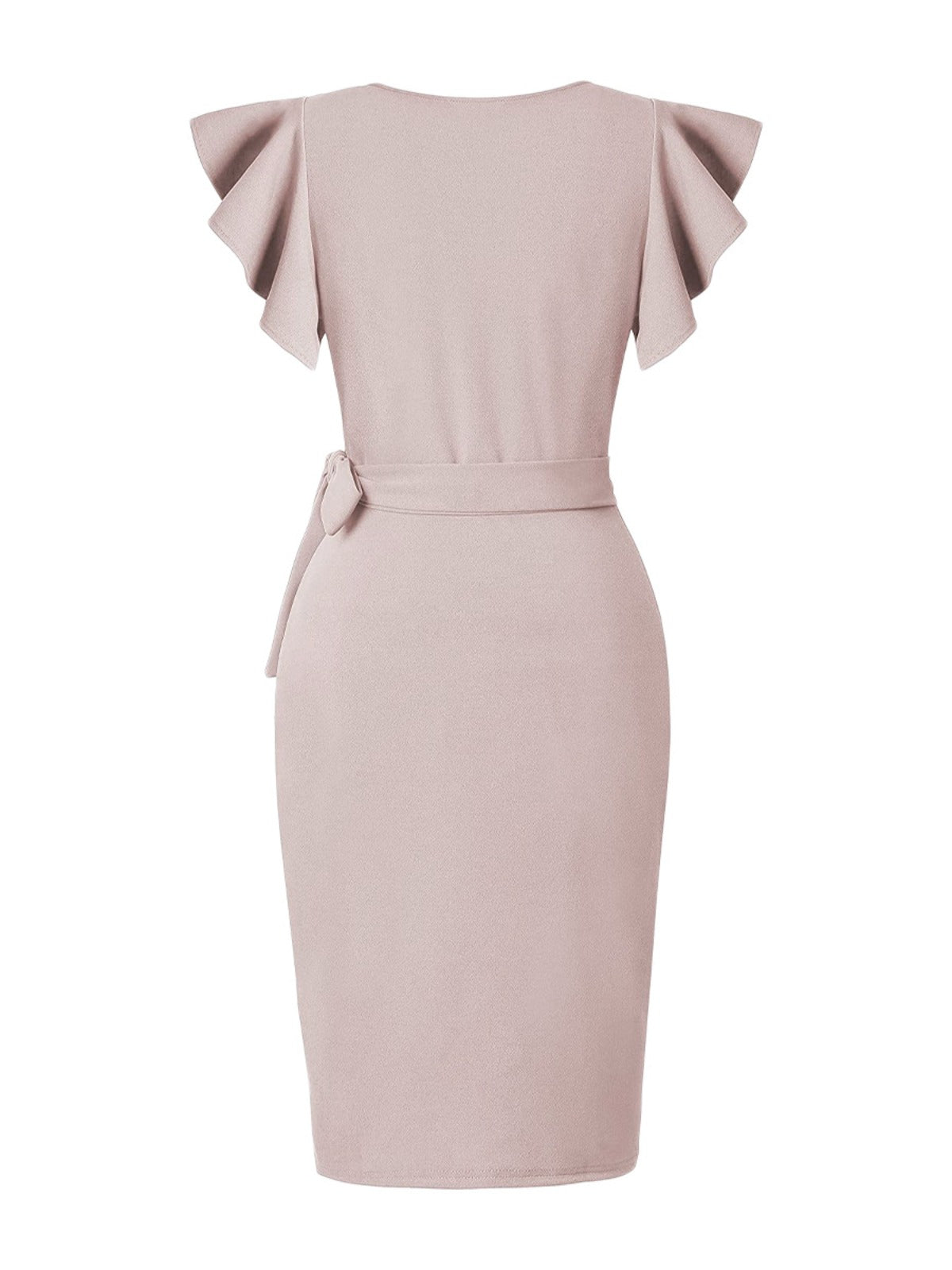 R&B | Kleid mit V-Ausschnitt und plissierten Hornärmeln an der Hüfte