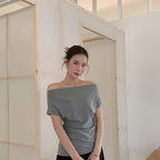Damen Kurzarm T-Shirt mit Raffungen Slim Fit
