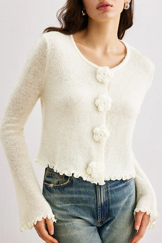 R&B | Schmaler, Floral Strickcardigan mit Rüschen