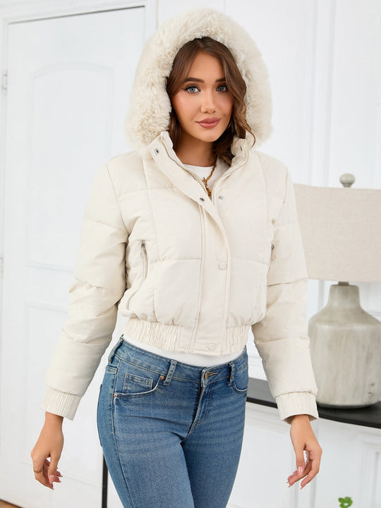 R&B | wattierte Winterjacke mit Fellkapuze und Taschen