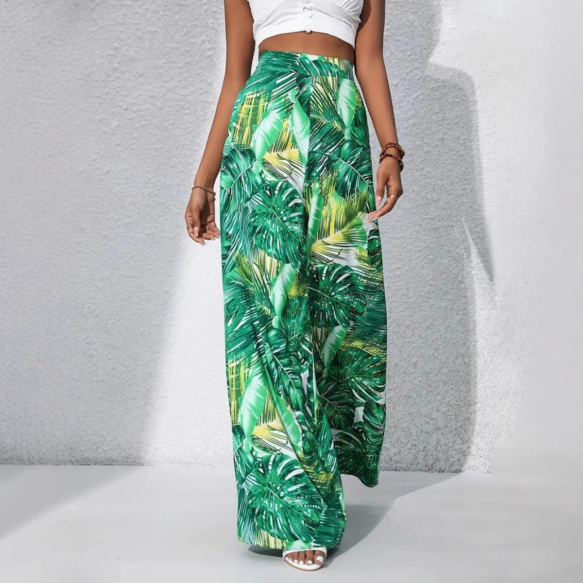 R&B | Bedruckte Freizeithose mit hoher Taille und weitem Bein