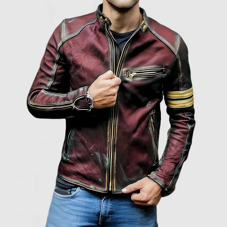 R&B Stehkragen Farbe Block Biker Zip Up jacke