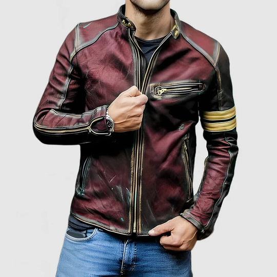 R&B Stehkragen Farbe Block Biker Zip Up jacke
