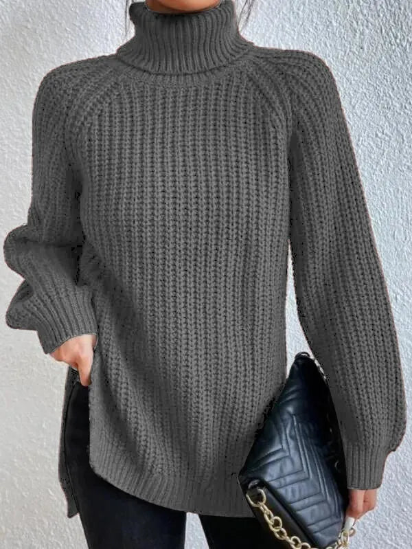R&B-rollkragenpullover Mit Raglanärmel Und Geteiltem Saum