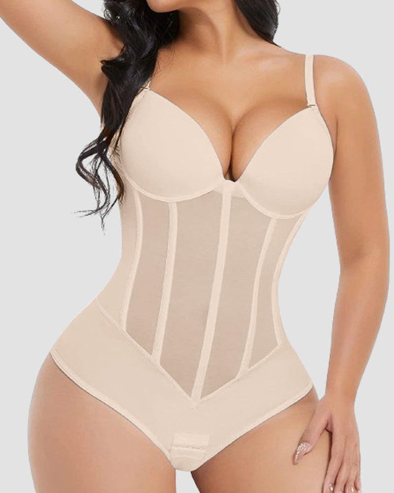 R&B | Damen Bauch Kontrolle Tanga Schiere Mesh Korsett Top Rückenfrei Bodysuit