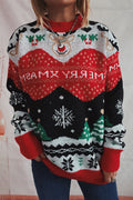 R&B | Weihnachtsmuster Gestrickter Rundhalsausschnitt Langarmpullover