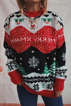 R&B | Weihnachtsmuster Gestrickter Rundhalsausschnitt Langarmpullover