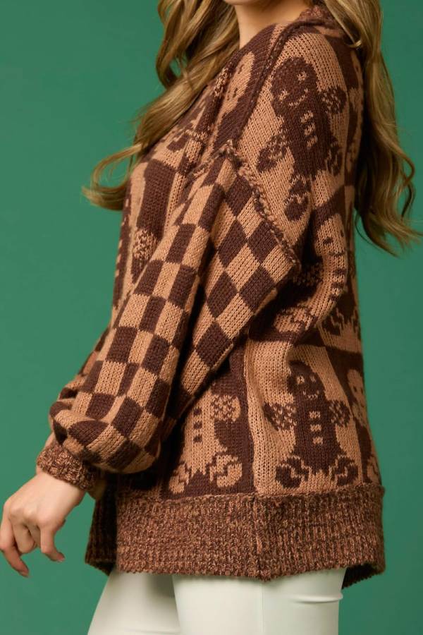 R&B | WeihnachtslR&Bkuchenmann Rundhalsausschnitt Langarm Lockere Strickpullover