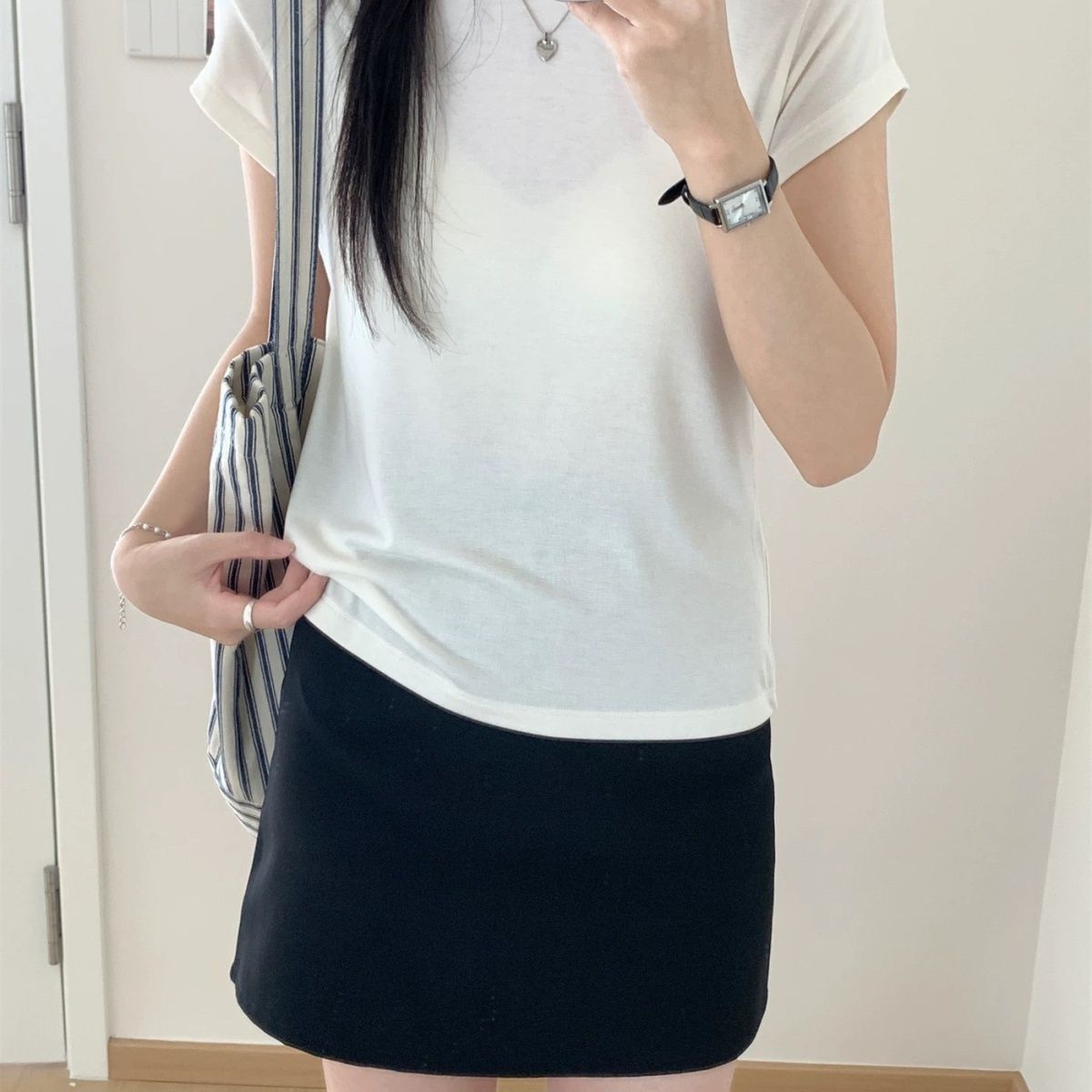 Damen Rundhals Kurzarm T-Shirt Slim Fit Grau