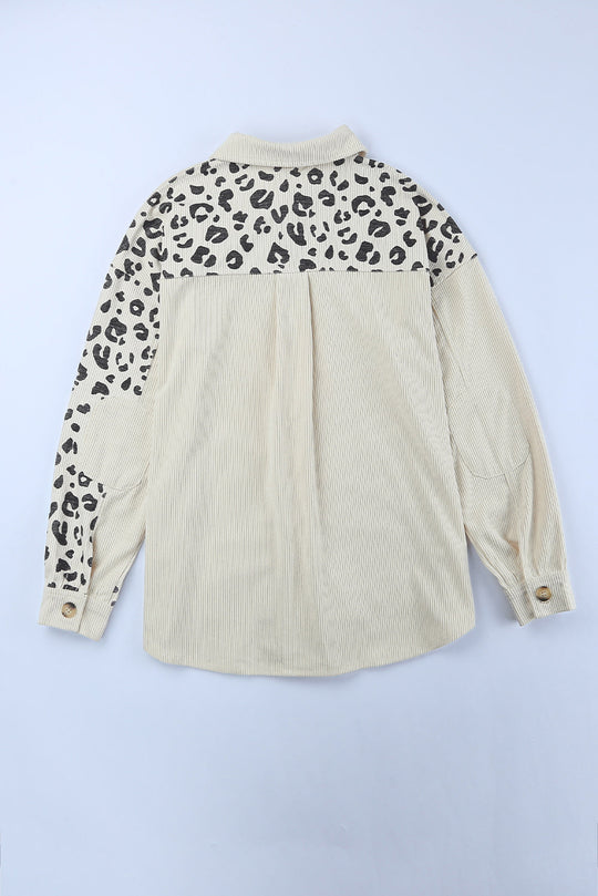 R&B | Double Take Leopard Print Pocketed Cord-Jacke