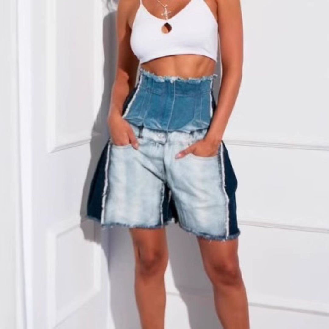 R&B | Kontrastfarbene Spleiß-Denim-Shorts