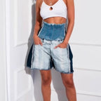 R&B | Kontrastfarbene Spleiß-Denim-Shorts