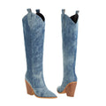 R&B | Nischen Schlitz Spitze Zehe Ultra Hohe Absatz Hohe Röhre Denim Stiefel