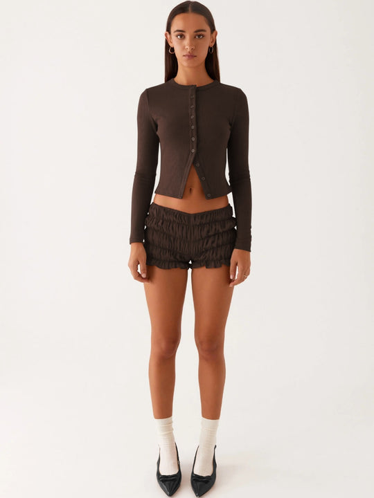 R&B | Einfarbige schmal geschnittene lange Strickjacke