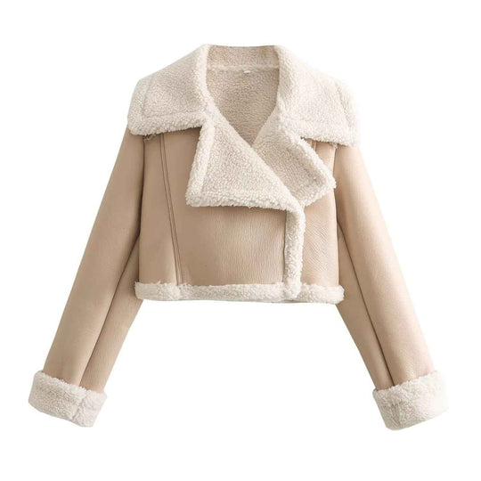 R&B | Damen kurze Jacke mit warmem Teddyfutter