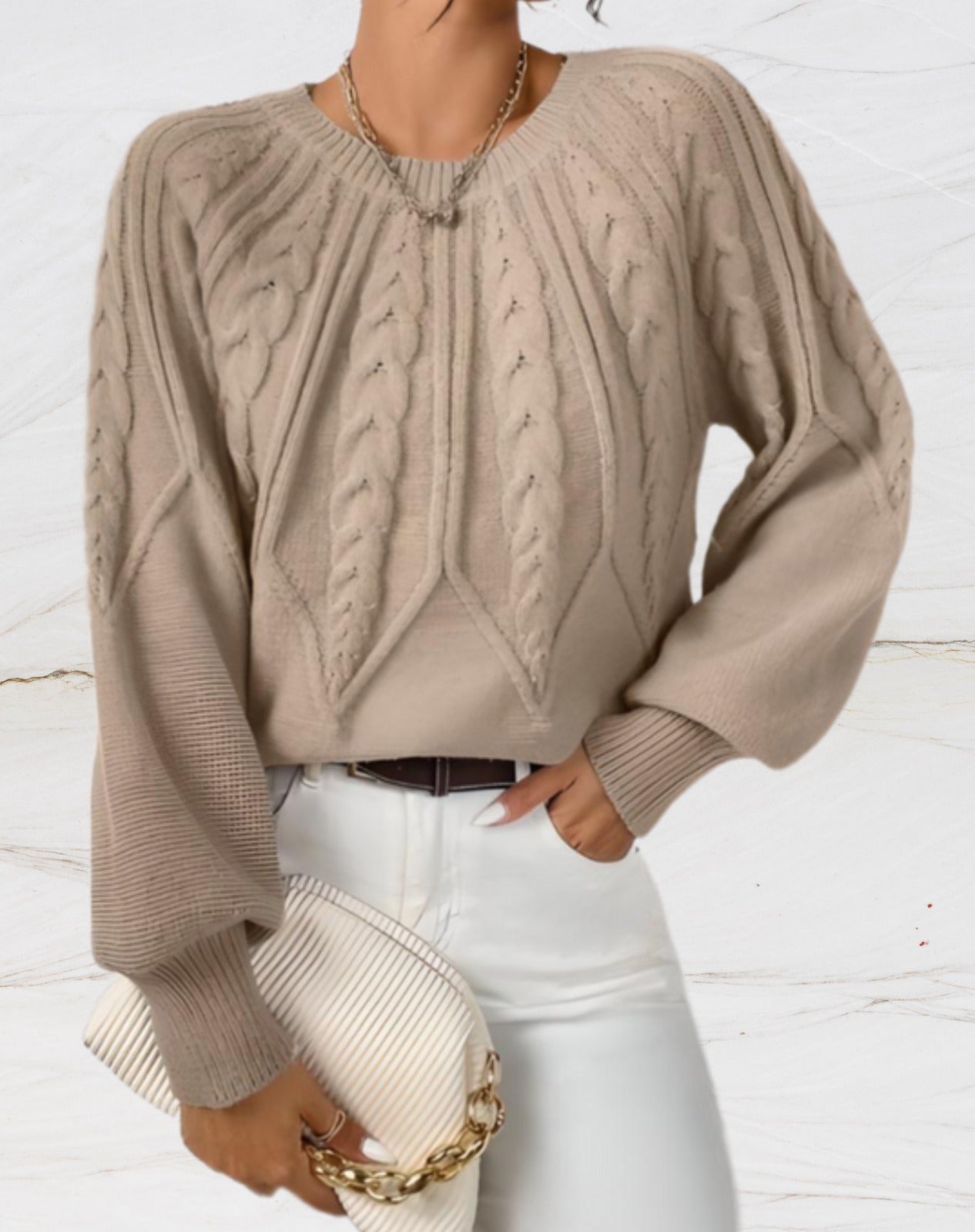 R&B | Eleganter Pullover - Beiger Pfeil-Stil Strickpullover