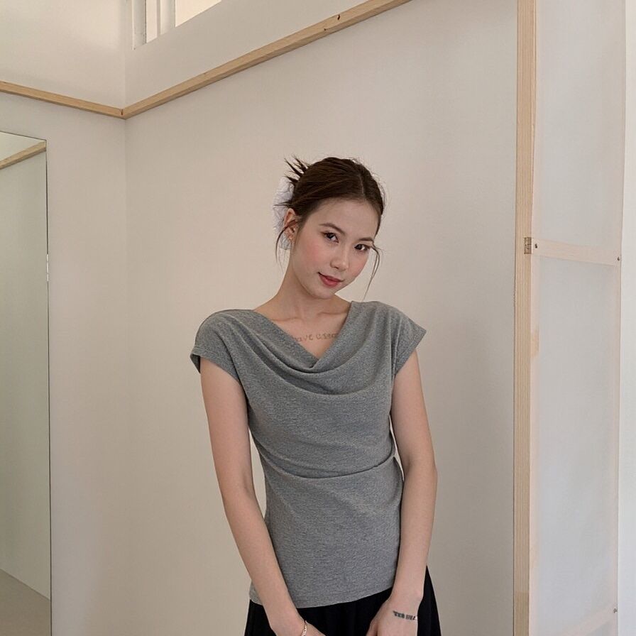 Damen Kurzarm T-Shirt mit Raffungen Slim Fit