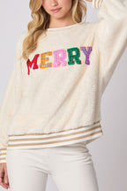 R&B | Weihnachtsbuchstaben Strass Langarm Rundhalsausschnitt Sweatshirt