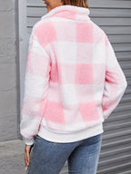 R&B | Weicher Karierter Pullover mit Halbreißverschluss Polyester Komfort und Stil
