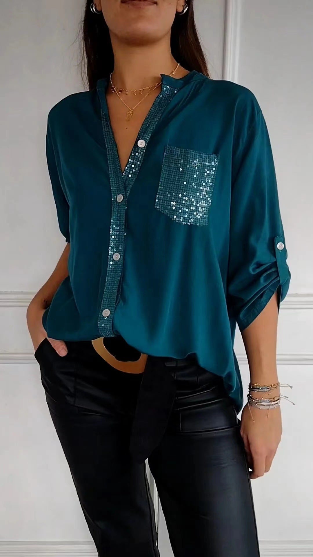 R&B | Glitzerbluse Mit Paillettentasche