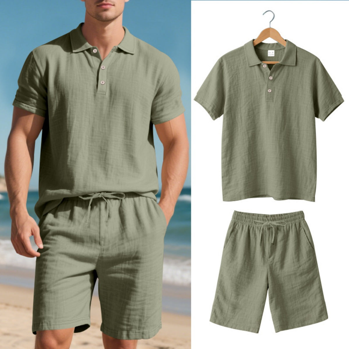 R&B | Kurzärmliges Poloshirt und Shorts Strandanzug