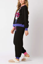 R&B | Weihnachtsmann Pailletten Freizeit Sweatshirt und elastische Taillen lockere Taschenhose Set