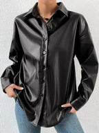 R&B | Vintage Leder Bomberjacke mit Reverskragen und Knopfverschluss