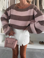 R&B | gestreifter Strickpullover mit Rundhalsausschnitt